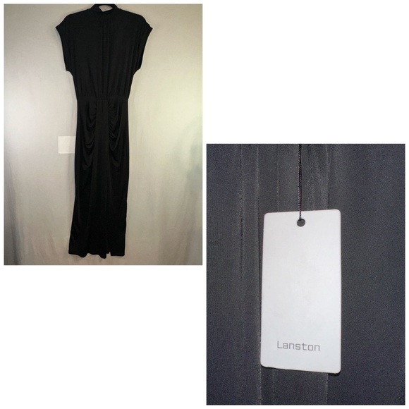 Revolve Lanston Dress Womens Small Black Ruched Mock Neck Front Slit Maxi - Picture 12 of 12